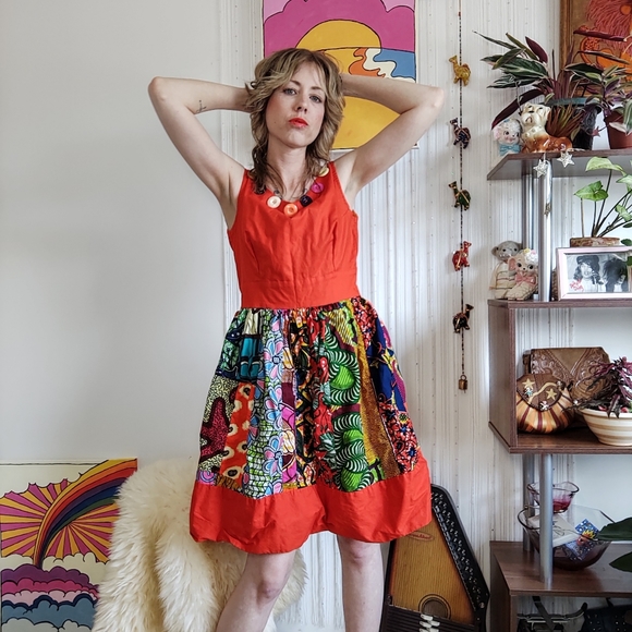 Vintage Handmade Patchwork + Button Dress - Picture 4 of 12